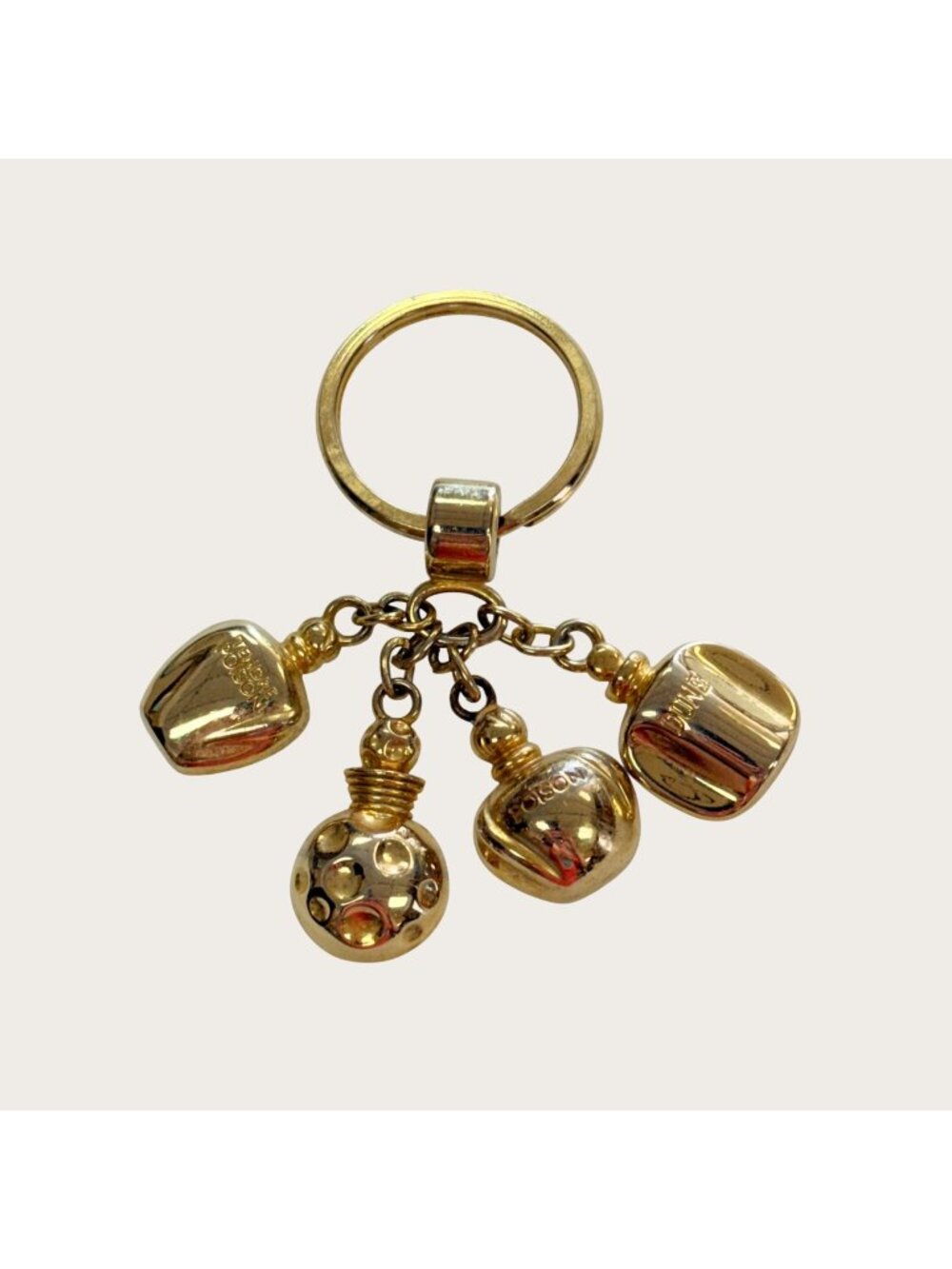 Vintage Christian Dior Gold Tone Mini Perfume Bottles Key Ring Keychain